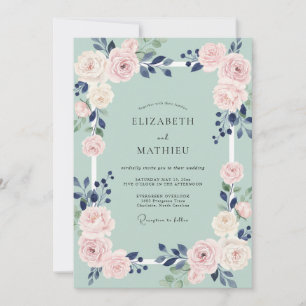 Invitation Mariage peint aux pêches et indigo
