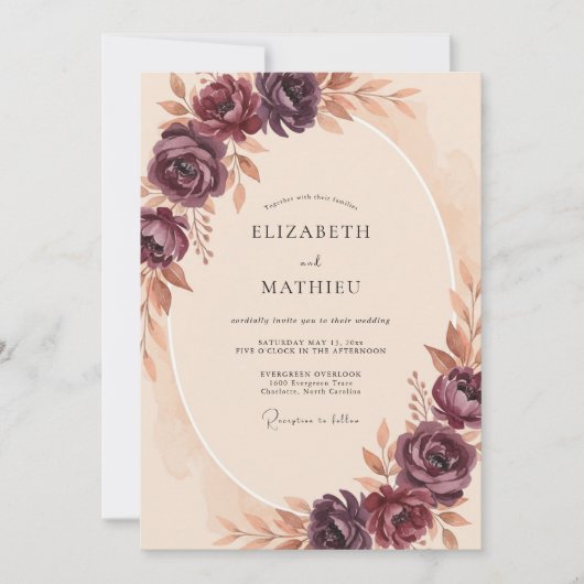 Invitation Mariage Peint aux Prunes Bourguignonnes (Devant)