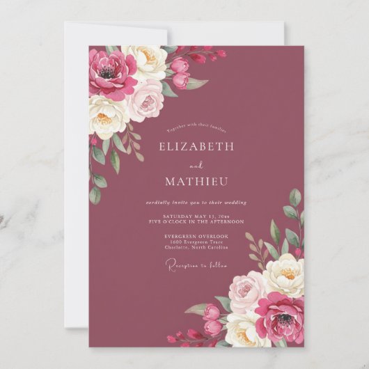 Invitation Mariage peint aux tons de baie profonde (Devant)