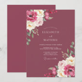 Invitation Mariage peint aux tons de baie profonde (Devant / Derrière)