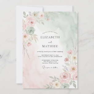 Invitation Mariage peint aux tons de menthe et de pêche