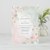 Invitation Mariage peint aux tons de menthe et de pêche (Debout devant)