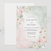 Invitation Mariage peint aux tons de menthe et de pêche (Devant / Derrière)