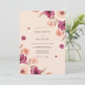 Invitation Mariage peint aux tons de prune et de pêche (Debout devant)