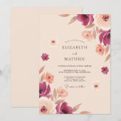 Invitation Mariage peint aux tons de prune et de pêche (Devant / Derrière)