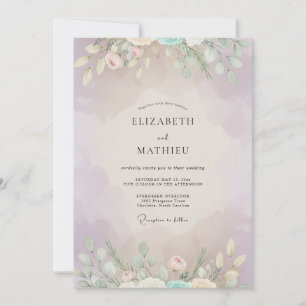 Invitation Mariage Peint aux Tons Lilas et Menthe