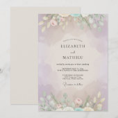 Invitation Mariage Peint aux Tons Lilas et Menthe (Devant / Derrière)
