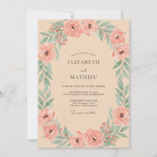 Invitation Mariage peint avec feuillage d'abricot