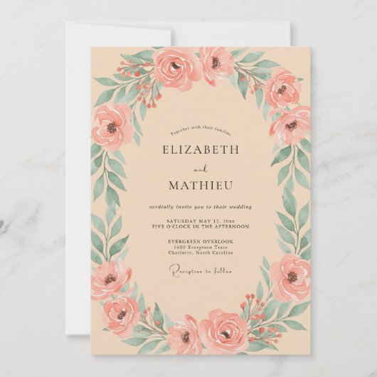 Invitation Mariage peint avec feuillage d'abricot (Devant)