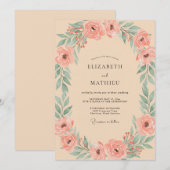 Invitation Mariage peint avec feuillage d'abricot (Devant / Derrière)