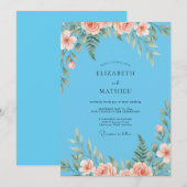 Invitation Mariage peint azur corail (Devant / Derrière)
