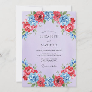 Invitation Mariage peint azur cramoisi