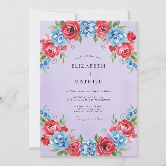 Invitation Mariage peint azur cramoisi (Devant)