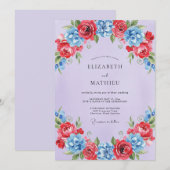 Invitation Mariage peint azur cramoisi (Devant / Derrière)