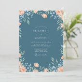Invitation Mariage peint bleu acier et pêche (Debout devant)
