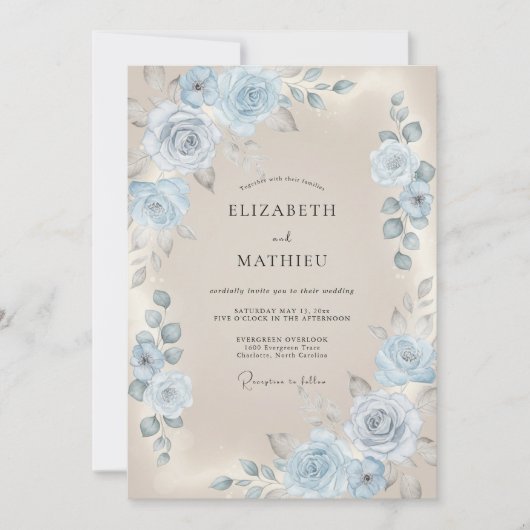 Invitation Mariage peint bleu ciel (Devant)
