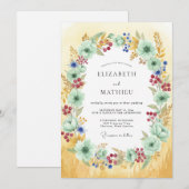 Invitation Mariage peint bordeaux menthe (Devant / Derrière)