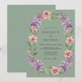 Invitation Mariage peint Céladon Améthyste (Devant / Derrière)