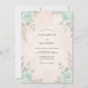 Invitation Mariage Peint Champagne Doré Aqua