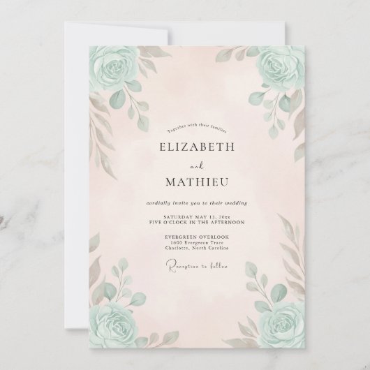 Invitation Mariage Peint Champagne Doré Aqua (Devant)