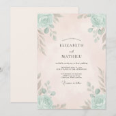 Invitation Mariage Peint Champagne Doré Aqua (Devant / Derrière)