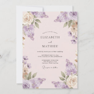 Invitation Mariage Peint Champagne Mauve