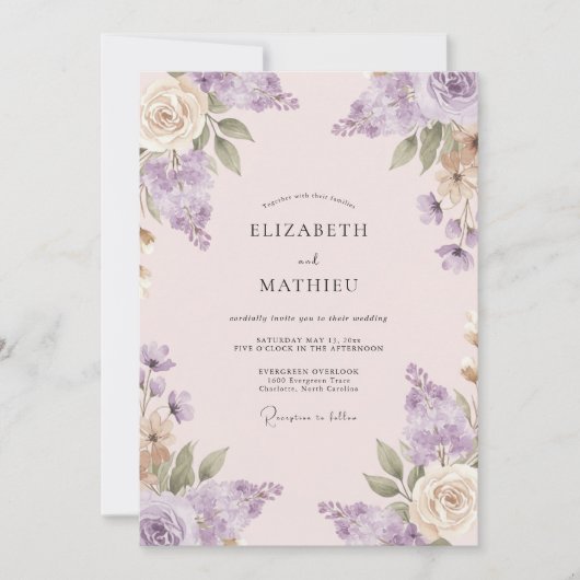 Invitation Mariage Peint Champagne Mauve (Devant)