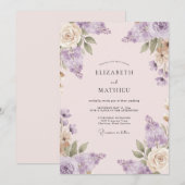 Invitation Mariage Peint Champagne Mauve (Devant / Derrière)