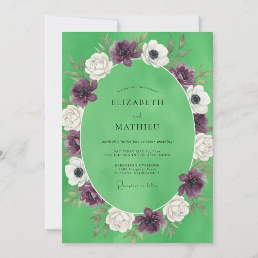 Invitation Mariage peint chartreuse pourpre (Devant)