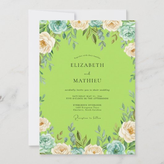 Invitation Mariage Peint Chartreuse Sarcelle (Devant)