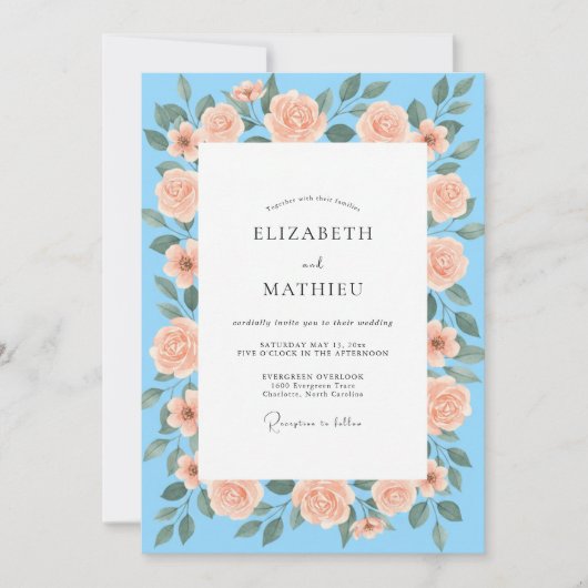 Invitation Mariage Peint Ciel Pêche (Devant)