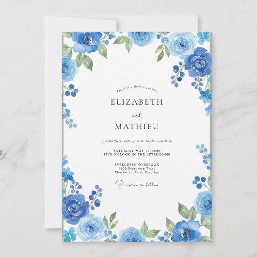 Invitation Mariage peint cobalt azur (Devant)