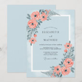 Invitation Mariage peint corail azur (Devant / Derrière)