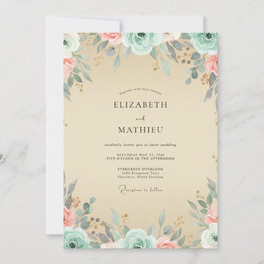 Invitation Mariage Peint Corail Champagne (Devant)