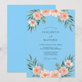 Invitation Mariage peint corail chaud ciel (Devant / Derrière)
