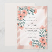 Invitation Mariage peint Coral Aqua (Devant / Derrière)