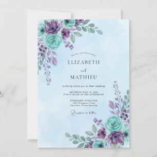 Invitation Mariage peint d'améthyste cyan