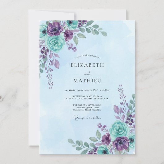 Invitation Mariage peint d'améthyste cyan (Devant)