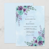 Invitation Mariage peint d'améthyste cyan (Devant / Derrière)