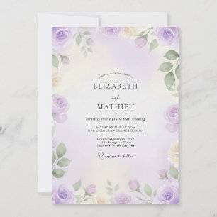 Invitation Mariage peint d'Améthyste et de Sauge
