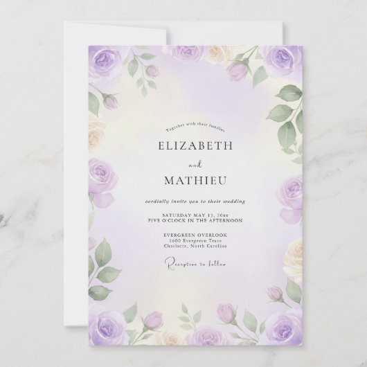 Invitation Mariage peint d'Améthyste et de Sauge (Devant)