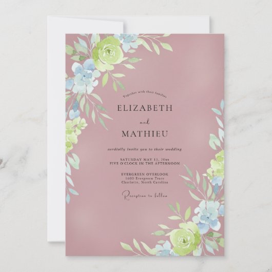 Invitation Mariage peint dans les tons Chartreuse Mauve (Devant)