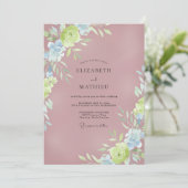 Invitation Mariage peint dans les tons Chartreuse Mauve (Debout devant)