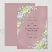 Invitation Mariage peint dans les tons Chartreuse Mauve (Devant / Derrière)