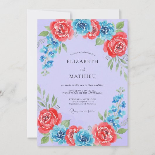 Invitation Mariage peint de corail azur (Devant)