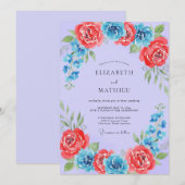 Invitation Mariage peint de corail azur (Devant / Derrière)
