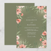 Invitation Mariage peint de corail d'olive (Devant / Derrière)