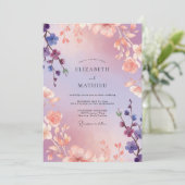 Invitation Mariage peint de corail et d'orchidée (Debout devant)