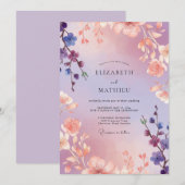 Invitation Mariage peint de corail et d'orchidée (Devant / Derrière)