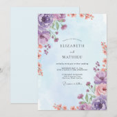 Invitation Mariage peint de corail mat améthyste (Devant / Derrière)